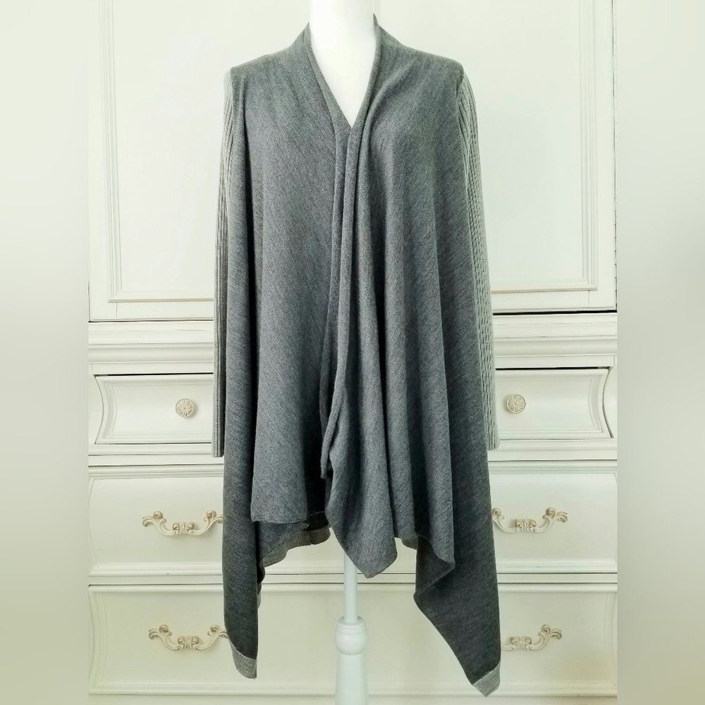 Territory Ahead Gray Wool Lagenlook Artsy Mixed Knit Cardigan Sweater M L